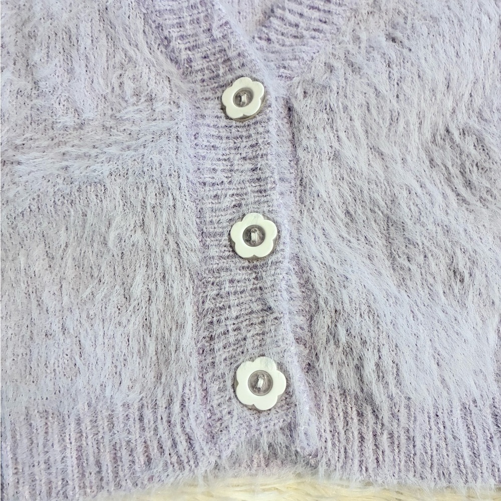2bella Lavender Fuzzy Crop Cardigan | Soft Girl Button Front | Size Small - Picture 2 of 5